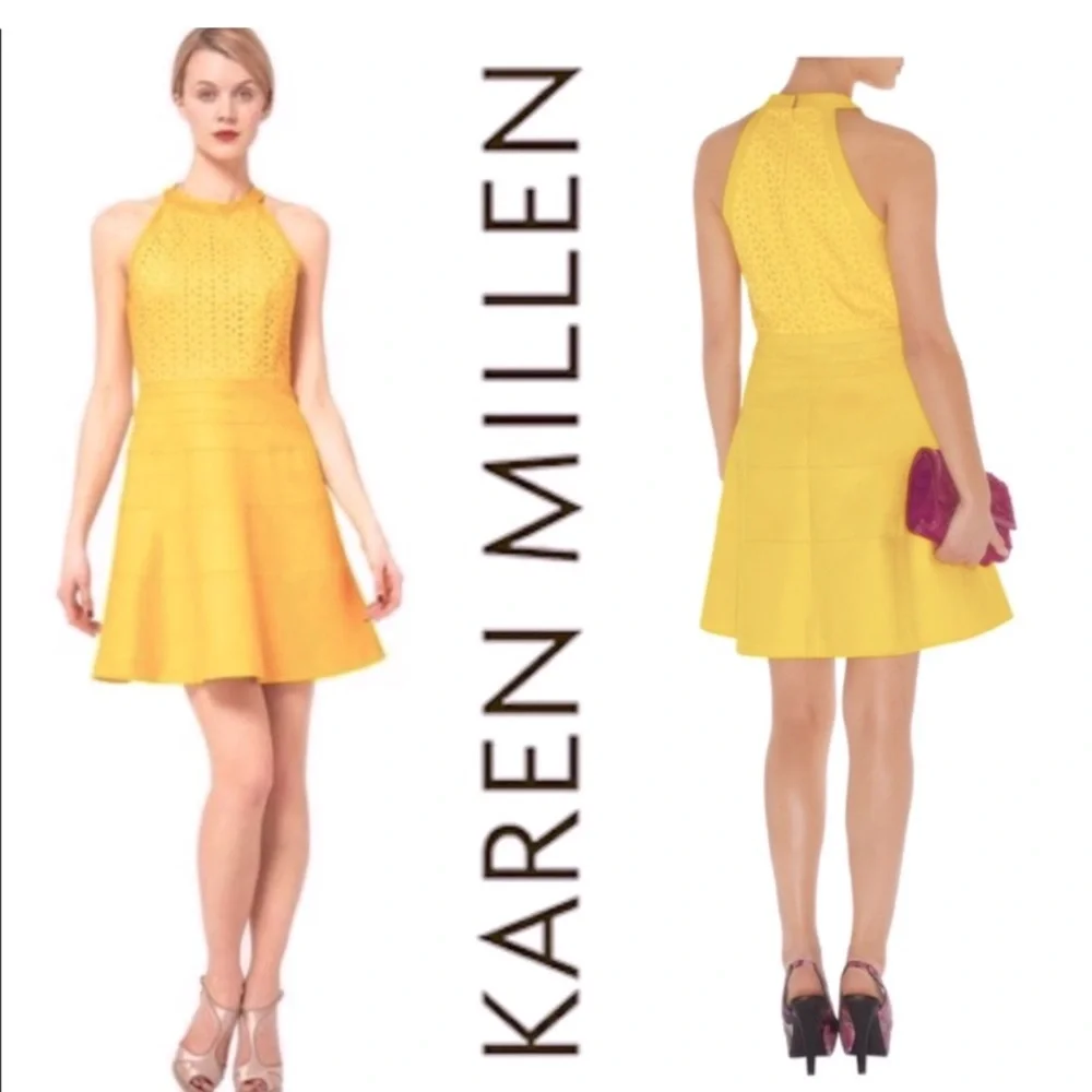 Karen Millen Yellow Tailored Fit & Flare Dress, size 6 - Picture 6 of 6